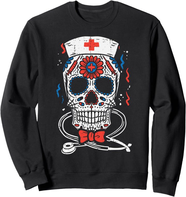 Sugar Skull Nurse US American Flag 4th Of July Fourth Women Sweatshirt