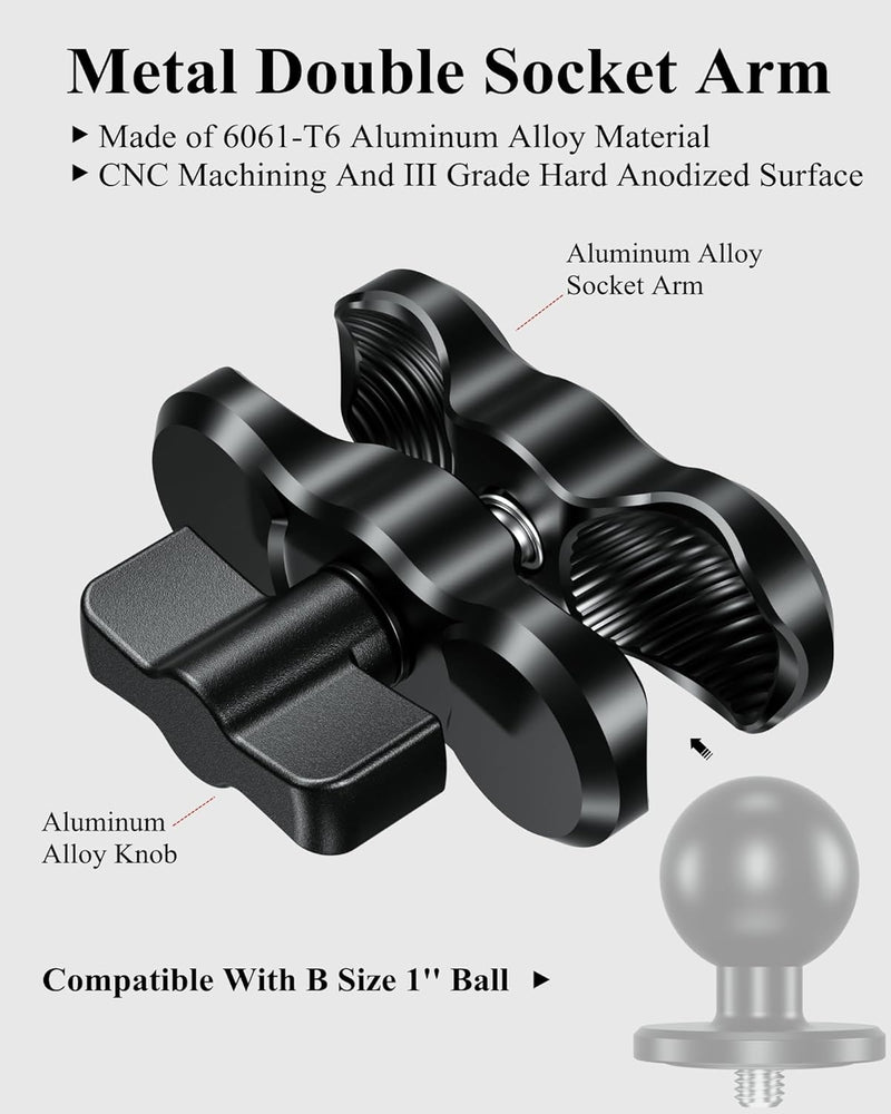 BRCOVAN Aluminiumlegierung Doppelsockelarm (Kurzer Arm) Kompatibel mit RAM Mounts B Grösse 1 Zoll Ku