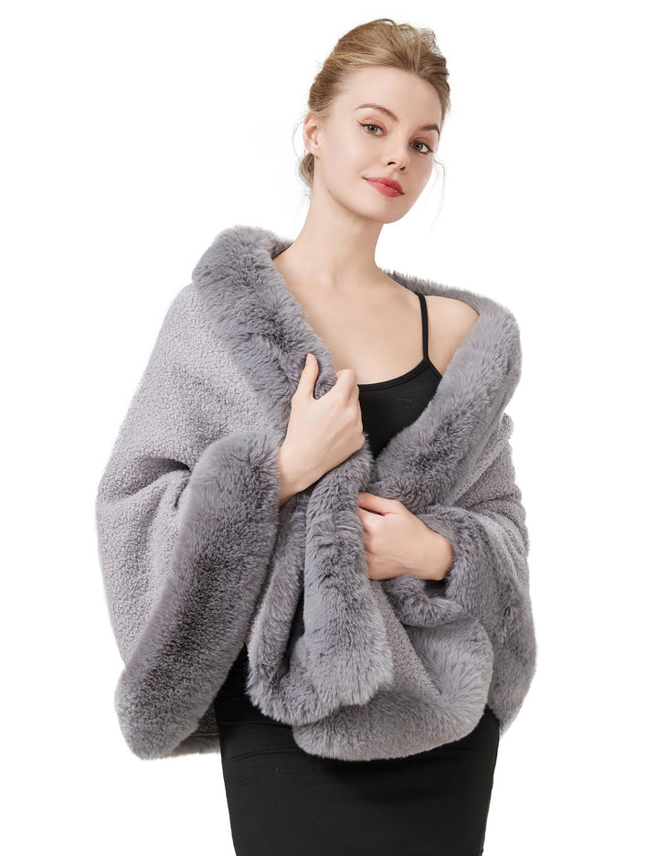 BEAUTELICATE Damen Kunstpelz Stola Brautjacke Bolero Winter Brautschal Mantel für Hochzeit Festlich