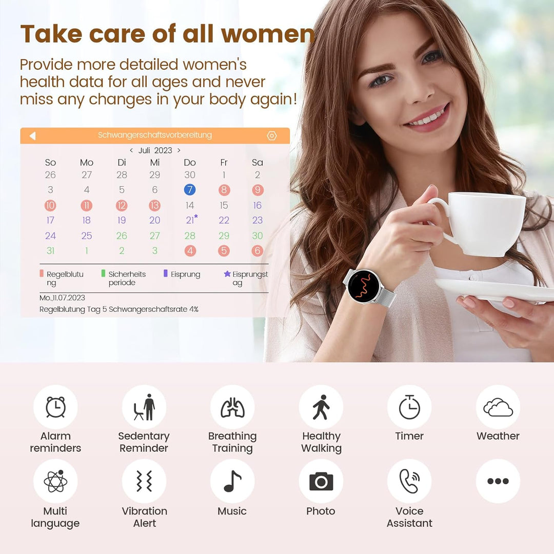 Smartwatch Damen mit Telefonfunktion, 1,39" TFT HD Touchscreen, IP67 Wasserdicht mit 120 Sport SpO2
