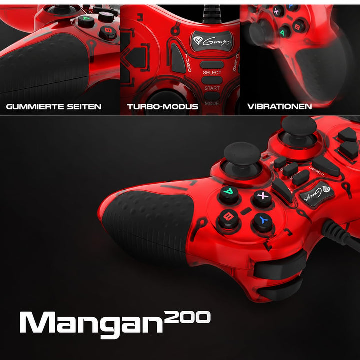 Genesis Mangan 200 Gamepad Controller PC USB Kabelgebunden mit 15 Tasten, und Force Feedback