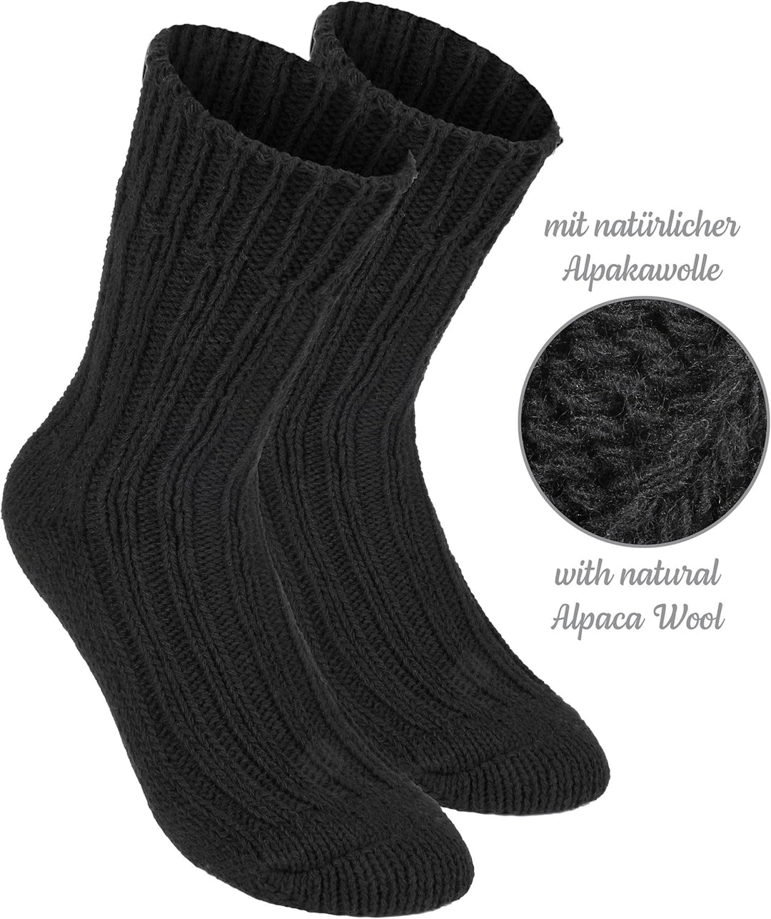 Brubaker 4 Paar Alpaka Socken sehr dick flauschig und warm - reine Alpakawolle 39-42 Schwarz, 39-42