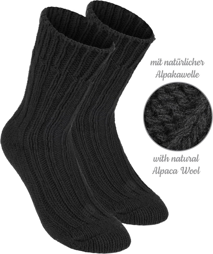 Brubaker 4 Paar Alpaka Socken sehr dick flauschig und warm - reine Alpakawolle 39-42 Schwarz, 39-42