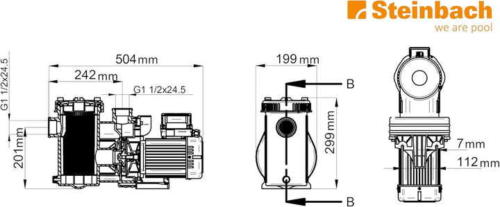 Steinbach Filterpumpe WP 16000, selbstsaugend, 230 V/400 W, Q= 179 l/min, max. Pumphöhe 12 m, 041065