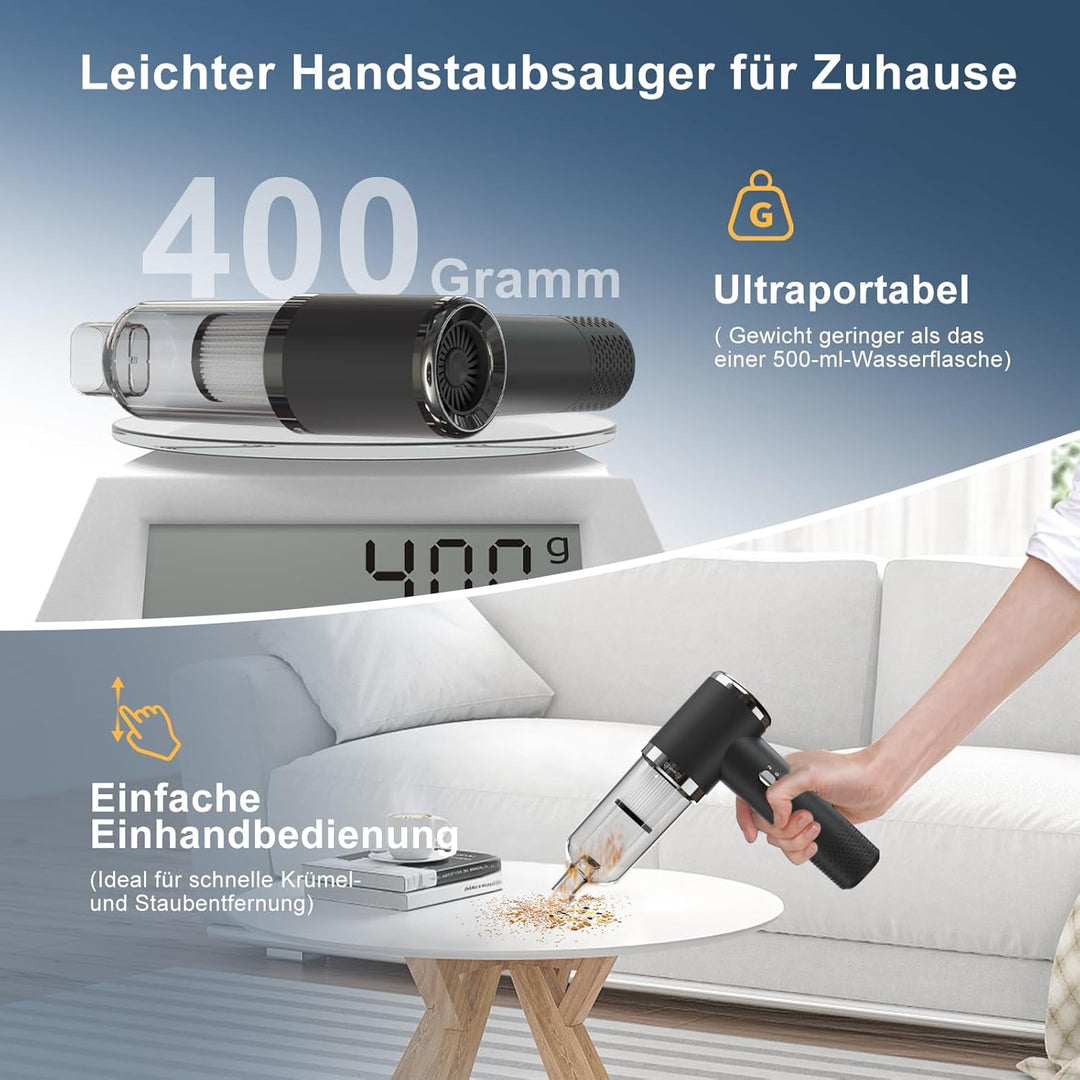 Handstaubsauger Akku, 22000Pa Mini Staubsauger Auto mit 25–35 Minuten, 4 in 1 Autostaubsauger Kabell