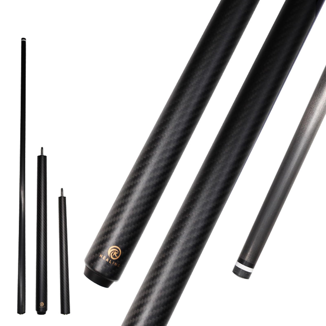 OKHEALING Carbon Fibre Billardqueue, 147cm, 12.4mm Kopf, für Amateur und Profi Billardspieler (mit H