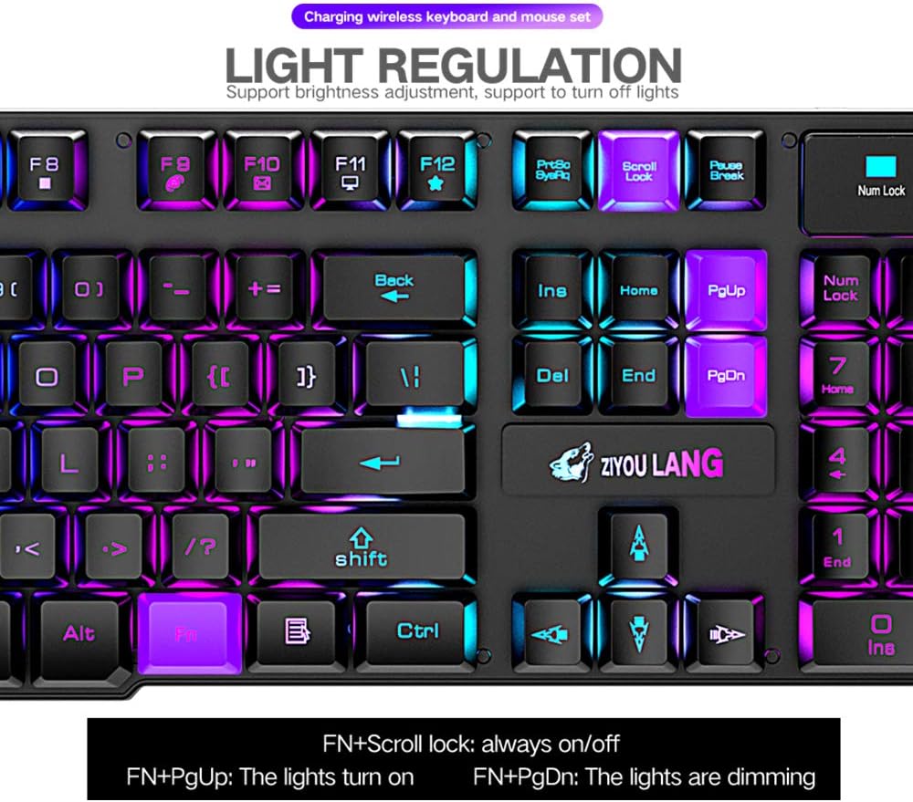 Kabellose Tastatur mit Regenbogen-Hintergrundbeleuchtung, 2,4 G, wiederaufladbar, mechanische Haptik