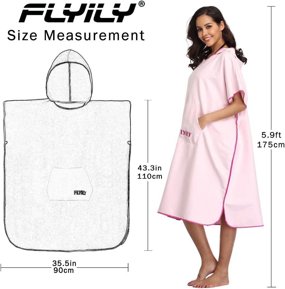 FLYILY Microfaser Surf Poncho Handtuch mit Kapuze Bademantel zum Schwimmen und Strand wechseln Einhe