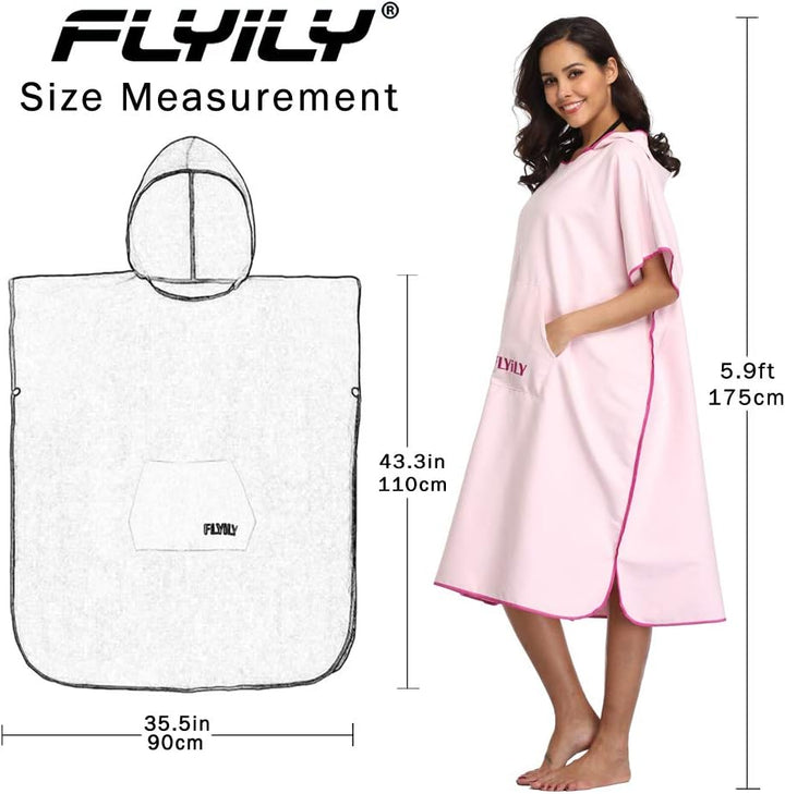 FLYILY Microfaser Surf Poncho Handtuch mit Kapuze Bademantel zum Schwimmen und Strand wechseln Einhe