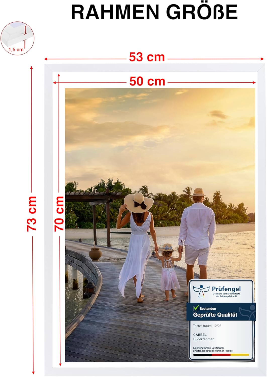 CABBEL 1er Set Bilderrahmen 50x70 MDF Holz-Rahmen mit bruchsicherem Acrylglas in Weiss 50x70 cm / 1x