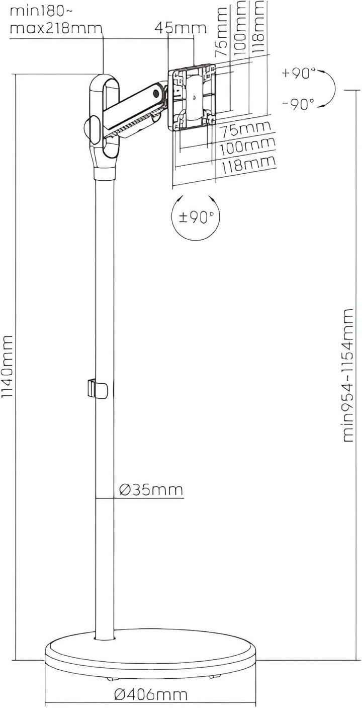Spacetronik Mobiler TV Ständer Weiss Rollbar für 17–35 Zoll Monitor &amp; Fernseher, Mobiler TV Standfus