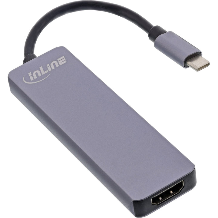 InLine® Multifunktions-Hub USB 3.2 Gen.1, 2X USB-A 5Gb/s + HDMI 4K/30Hz + Cardreader, Aluminium, gra