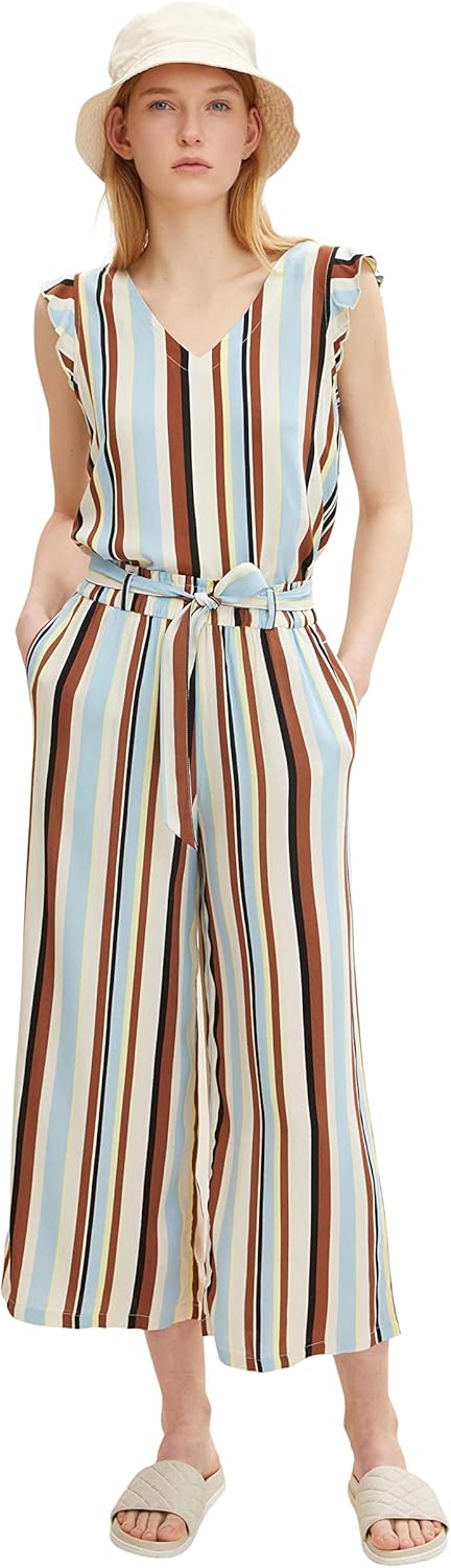 TOM TAILOR Denim Damen Culotte mit Streifen M 29574 - Multicolor Vertical Stripe, M 29574 - Multicol