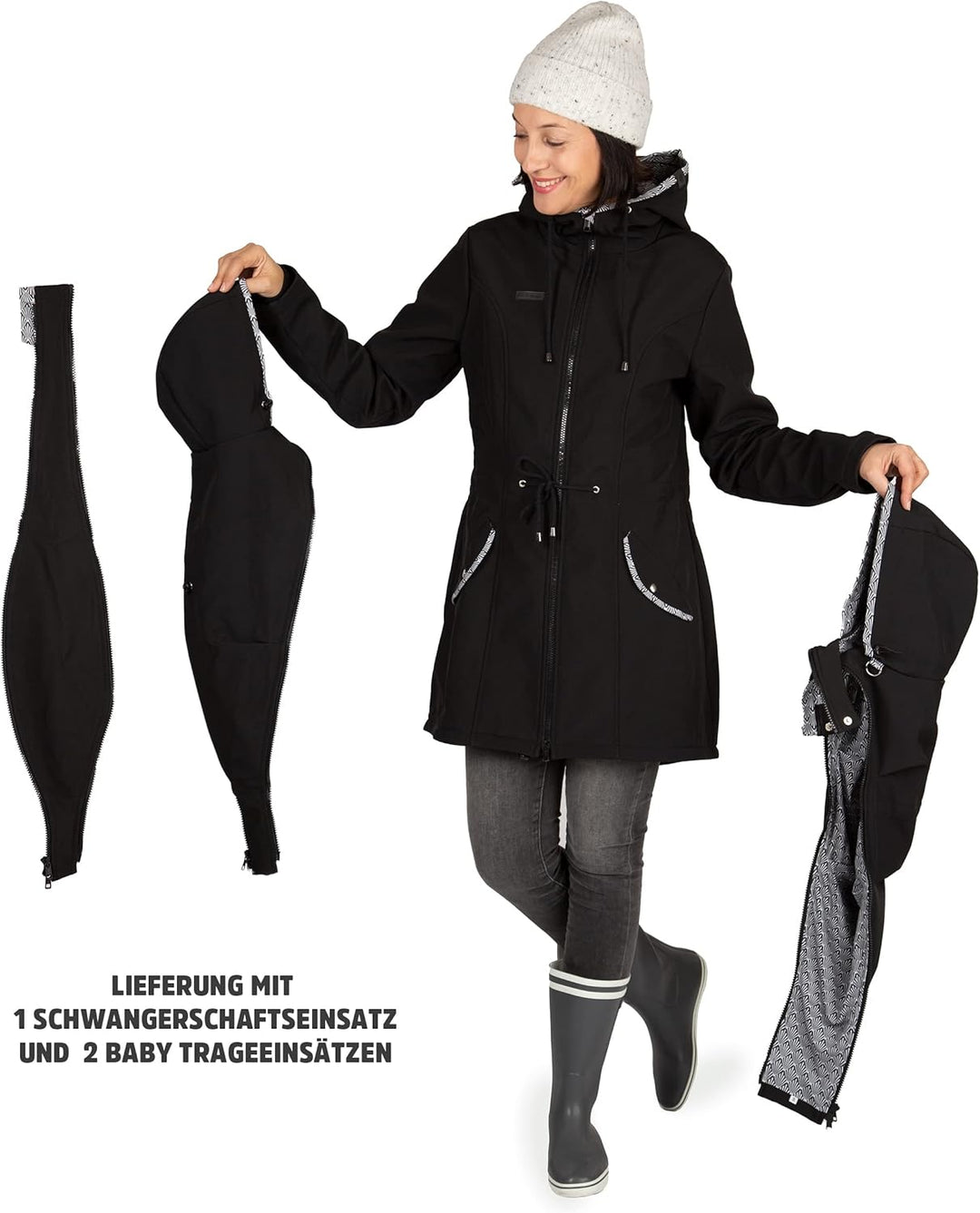 Viva la Mama - Zwillingstragejacke Tandemtragejacke aus Softshell - PINA Twin L Schwarz, L Schwarz