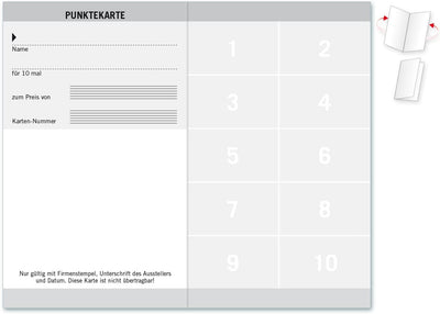 100 Punktekarten/Abokarten mit 10 Feldern, für Sonnenstudio Bräunungsstudio Solarium. Praktisches Sc