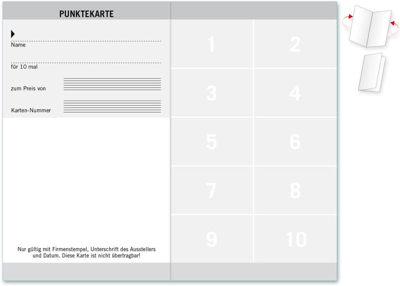 100 Punktekarten/Abokarten mit 10 Feldern, für Sonnenstudio Bräunungsstudio Solarium. Praktisches Sc