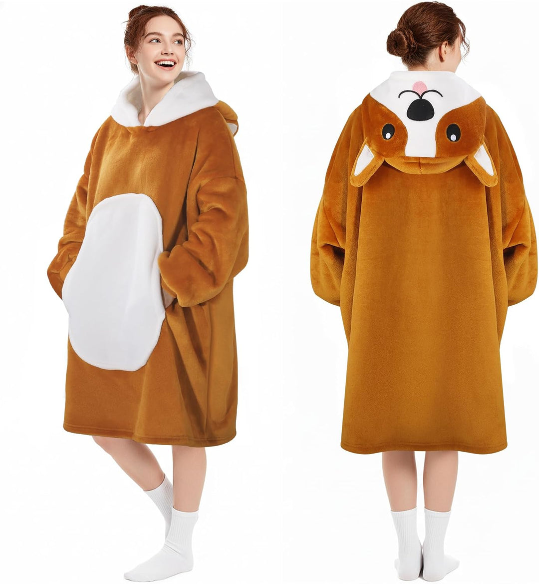 Queenshin Hoodie Decke mit Ärmeln Kuscheldecke Deckenpullover für Damen Herren, Tragbare Decke zum A
