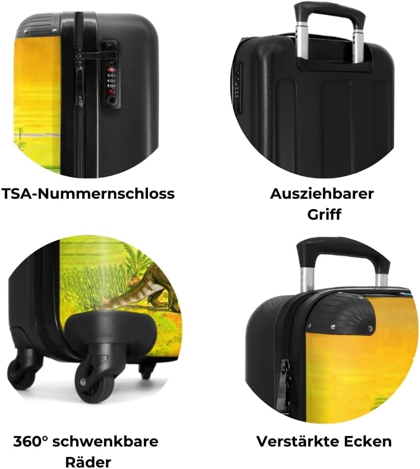 NoBoringSuitcases.com® Kinderkoffer Jungen - Koffer Kinder - Hartschalenkoffer Dinos - Koffer Gelb G