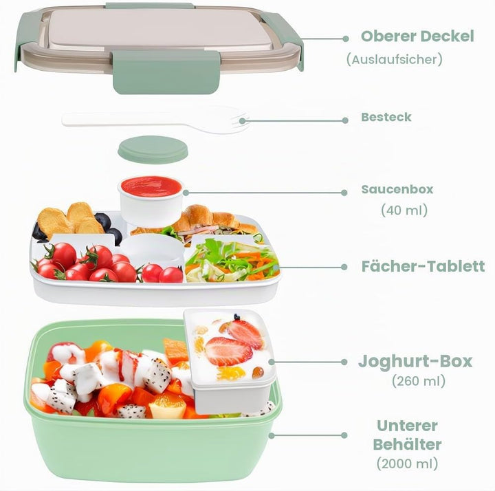 Bugucat Lunchbox Erwachsene 2000ML 2 Set,Auslaufsichere Brotdose Bento Box mit Fächern für Kinder,Sa