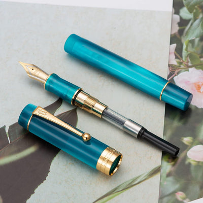 Jinhao Classic Füllfederhalter Pfauenblau Zelluloid Feine Feder mit Konveter und Stifteetui Set Pfau