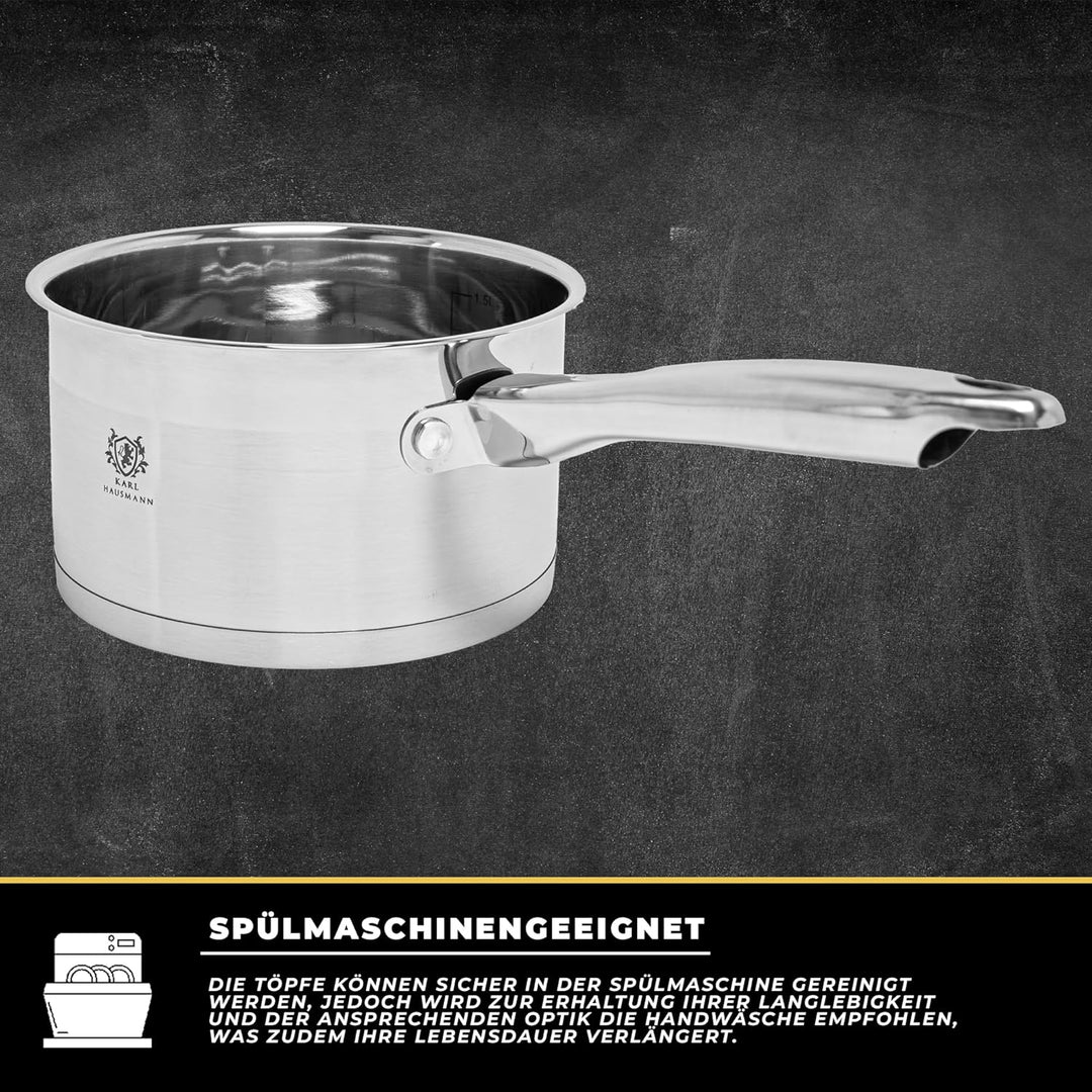 Topfset Induktion 4-teilig, Kochtopf Set mit Glasdeckel, Edelstahl mattiert, Induktions Töpfe Set un