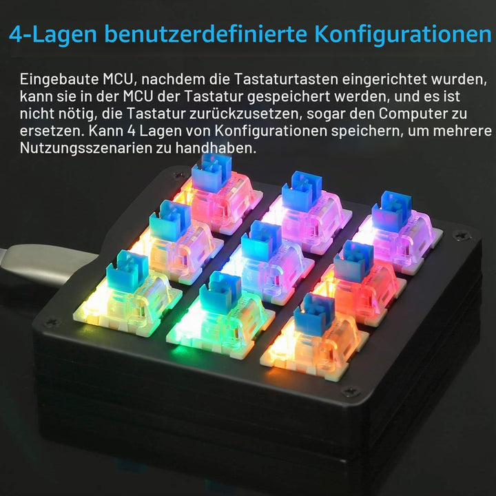 Koolertron Makro Tastatur Programmierbare Tastatur, LED-Hintergrundbeleuchtung Tragbare Mini Mechani