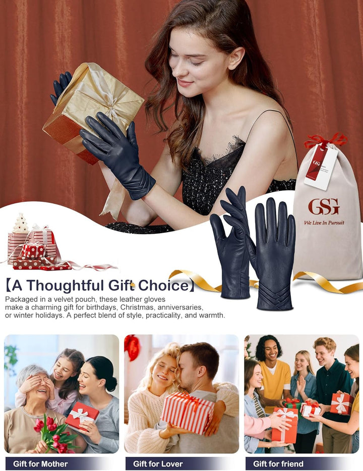 GSG SINCE 1998 Lederhandschuhe Damen aus chromfreiem Lammfell, Gefüttert mit Wolle/Kunstfell, Thermo