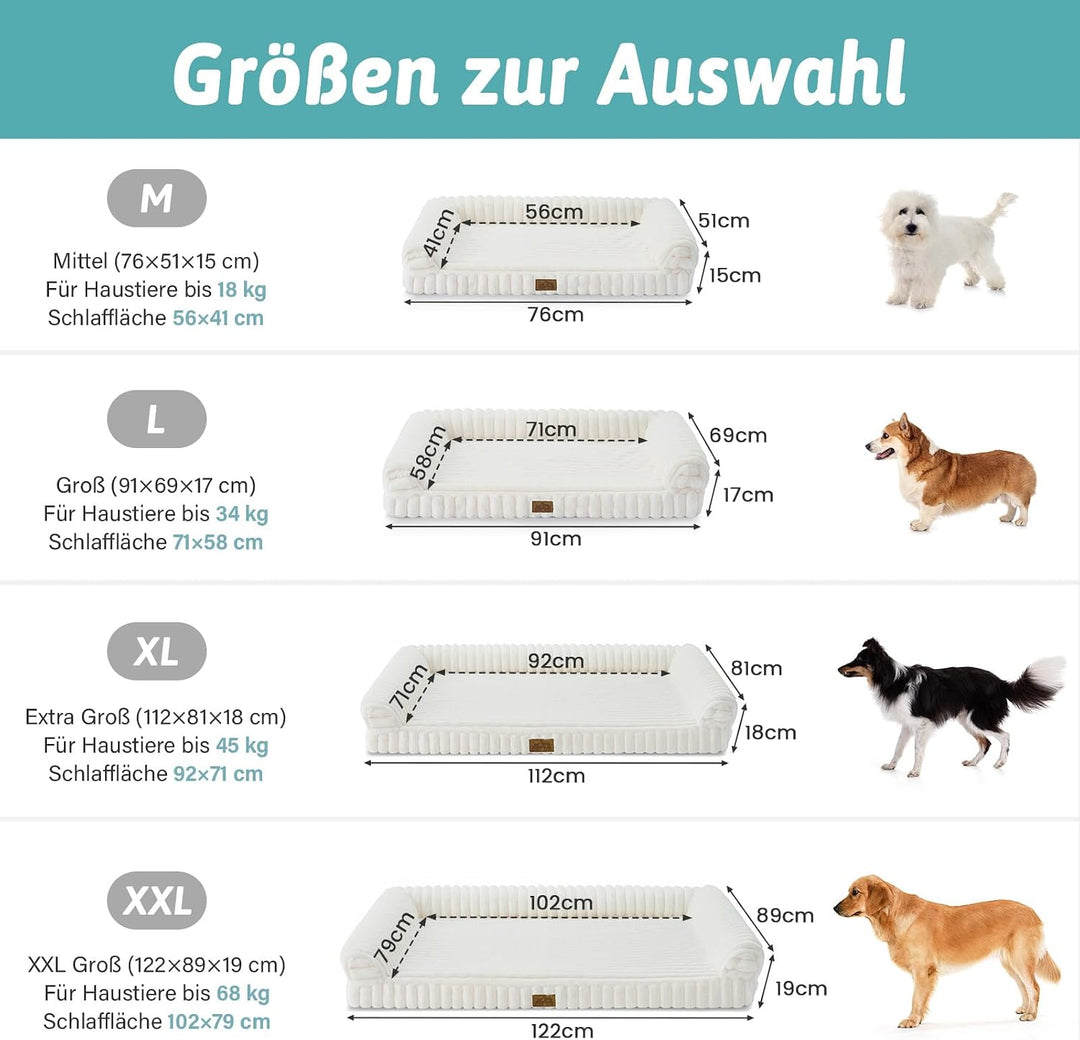 COZY KISS Orthopädisches Hundebett für Extra Grosse Hunde 110x80x17cm – Hundesofa mit Weichem Kunstf