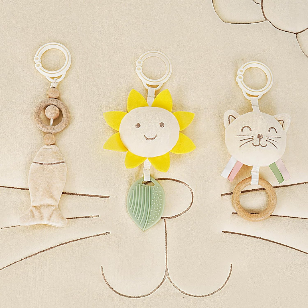 4 IN 1 Katze Spielbogen Baby, Spielmatte Babies mit Natur Holz Activity Spielbogen, 3 abnehmbaren Sp