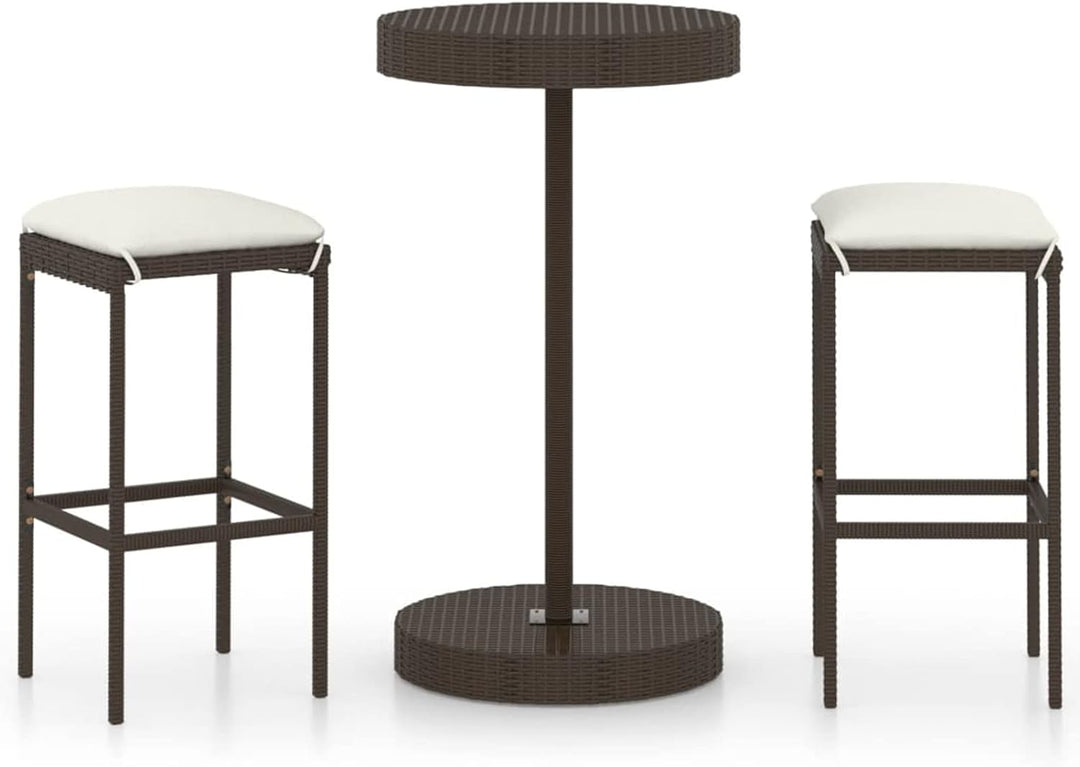 Gecheer 3-TLG. Gartenbar Set mit Kissen Bartisch Set Poly Rattan Sitzgruppe Sitzgarnitur Gartenmöbel