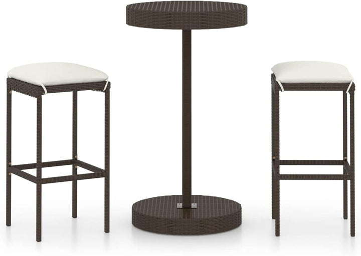 Gecheer 3-TLG. Gartenbar Set mit Kissen Bartisch Set Poly Rattan Sitzgruppe Sitzgarnitur Gartenmöbel