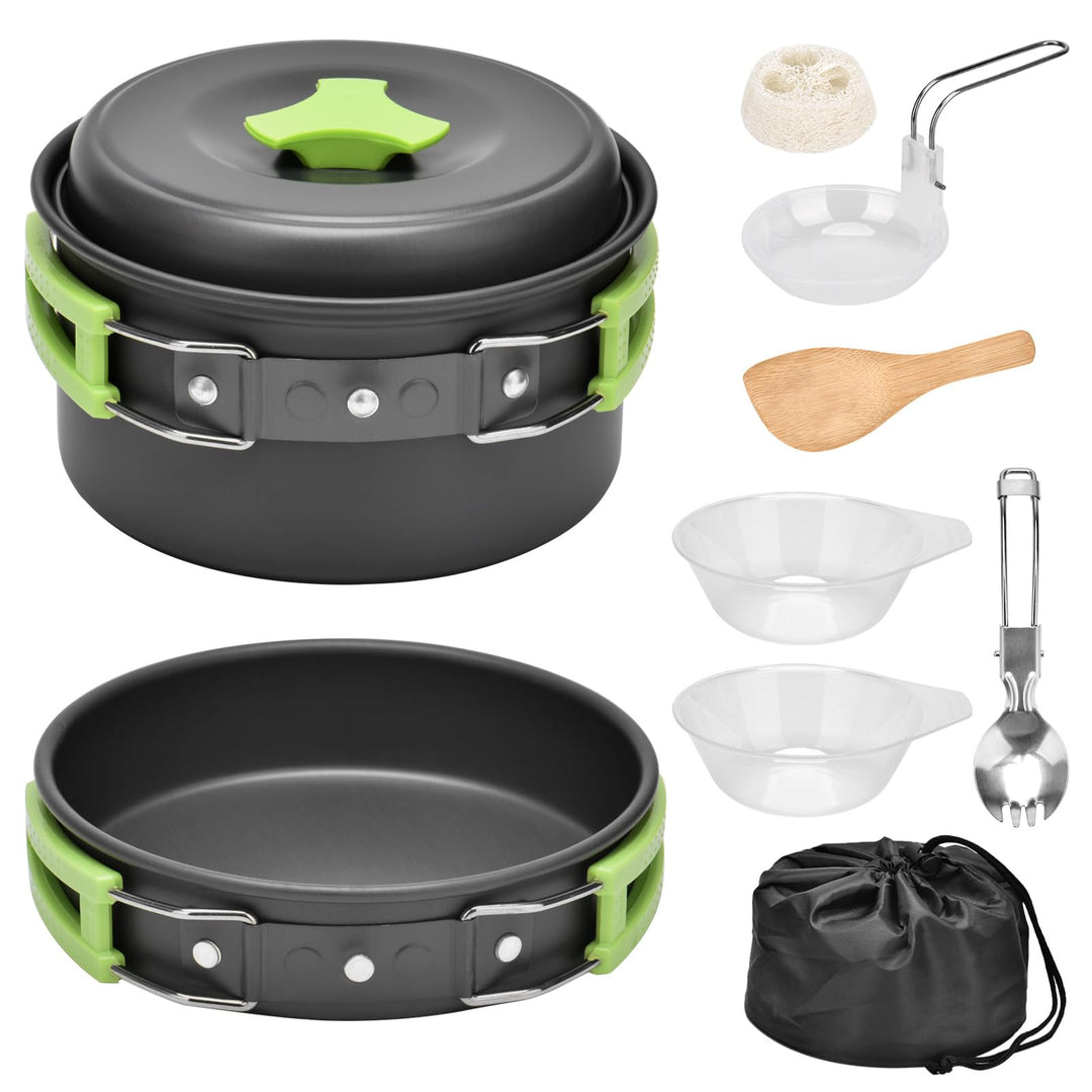 Qtiwe 10-Teilig Cookware Kit Picknick Töpfen Kochgeschirr Campinggeschirr Set für 1-2 Personen zum C