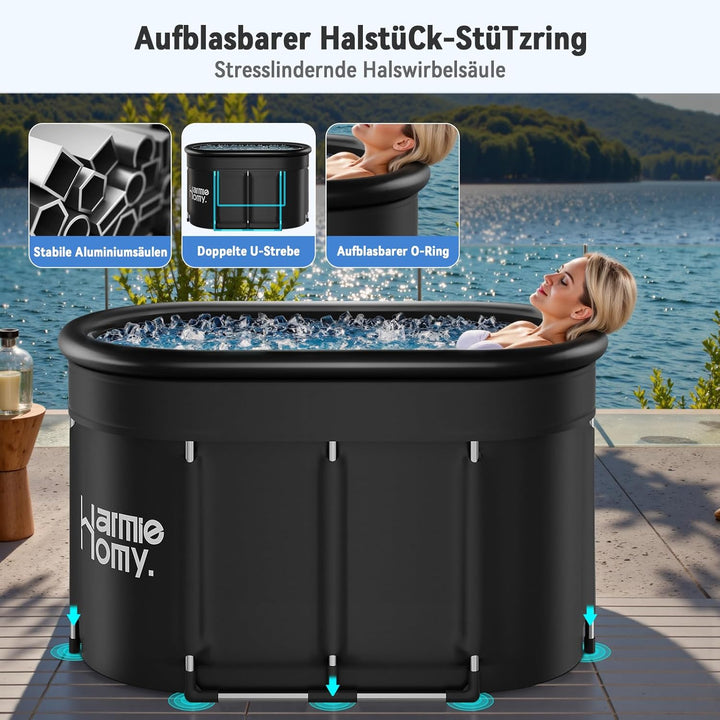 Warmiehomy Faltbare Badewanne Eisbad, Ovales Aufblasbare Eisbad mit Abdeckung und Aufblasbarem Nacke