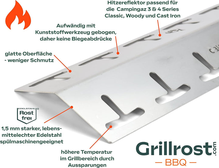Grillrost.com Das Original Edelstahl Brennerabdeckung für Campingaz Classic 3 & 4, Woody, Master Cla
