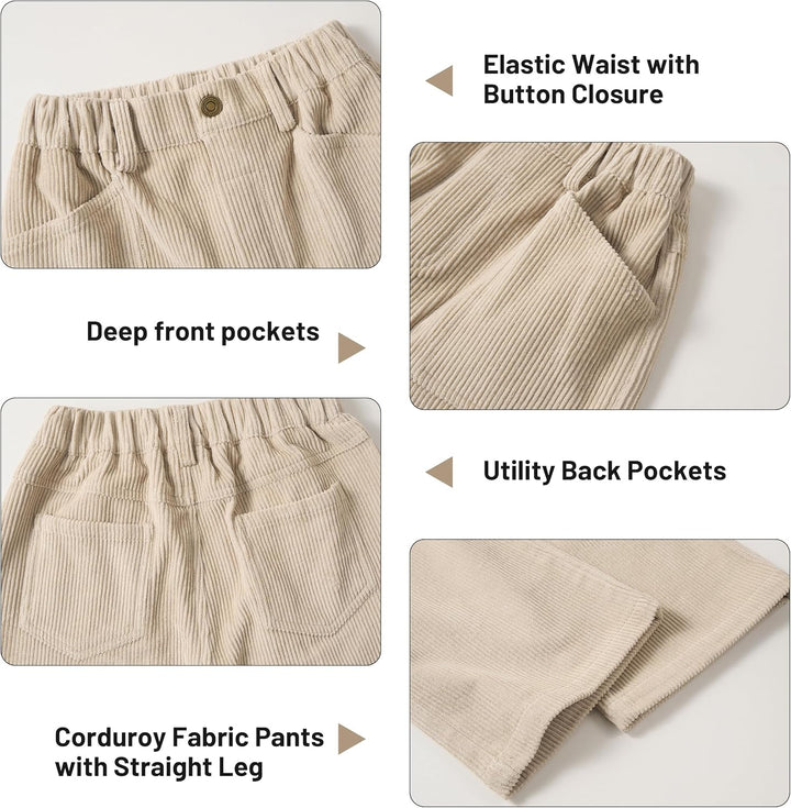 Rolanko Mädchen Cordhose, Pull On Elastische Taille Gerades Bein Abgeschnitten Lange Hosen für Kinde