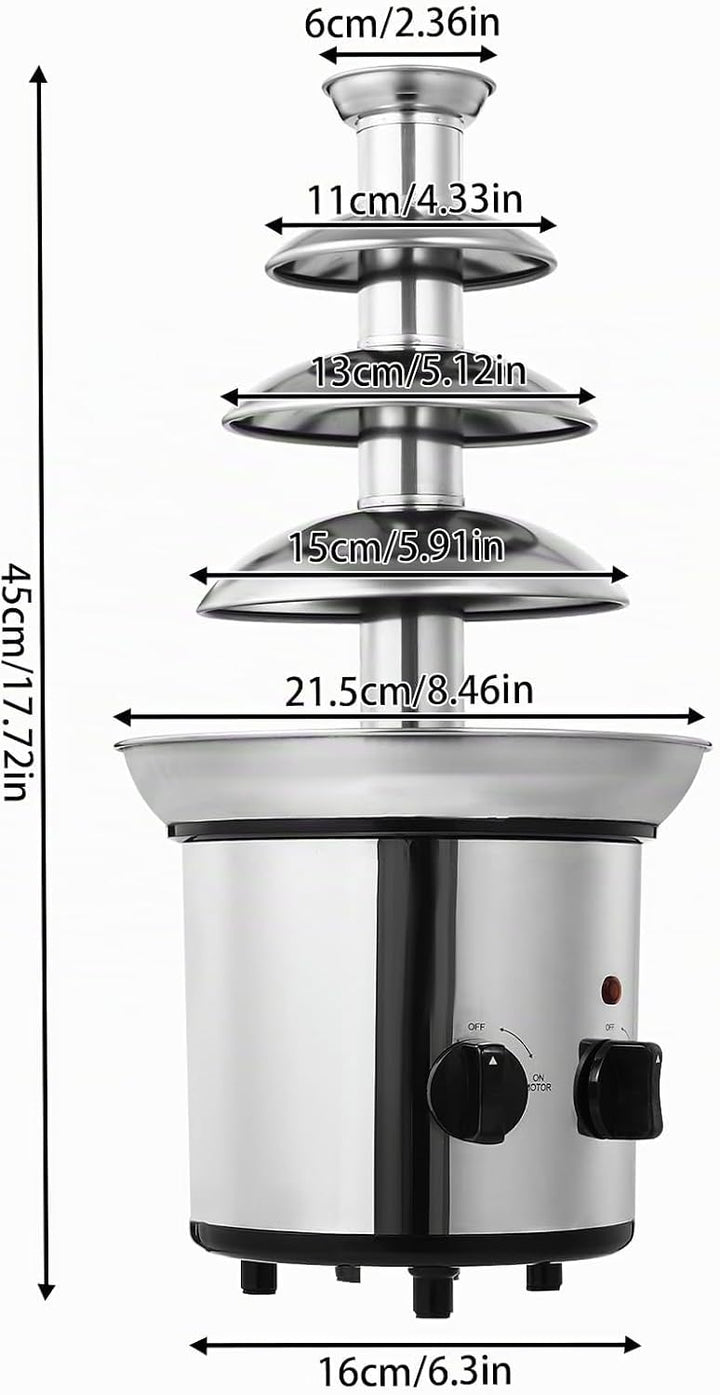 4-stufiger Schokoladenbrunnen Edelstahl Elektrisch 170W | Professionelle Schokofontäne mit Heizfunkt