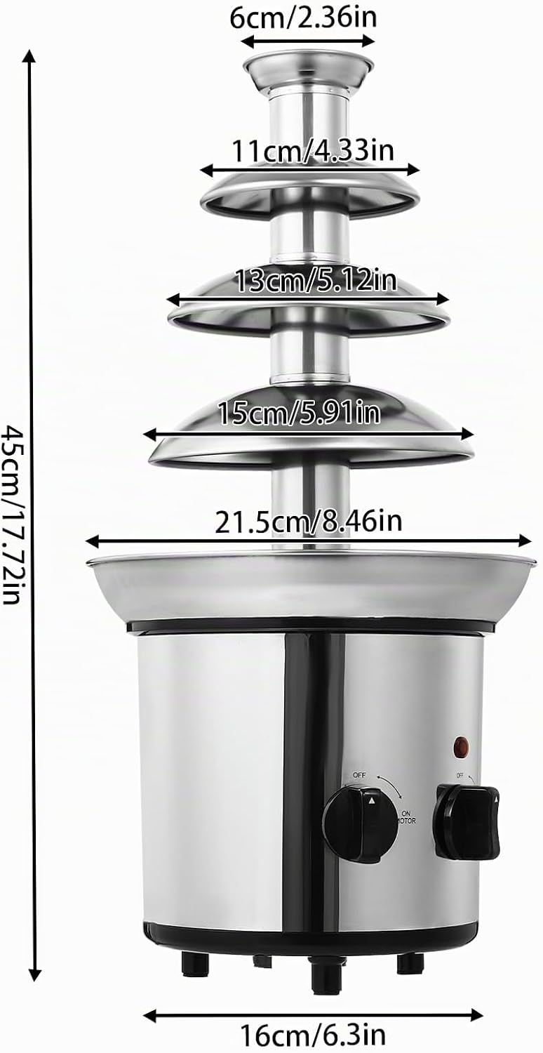 Schokoladenbrunnen 4 Etagen Schokobrunnen Schokofondue,Edelstahl Fliessfunktion Schokoladenfondue-Br