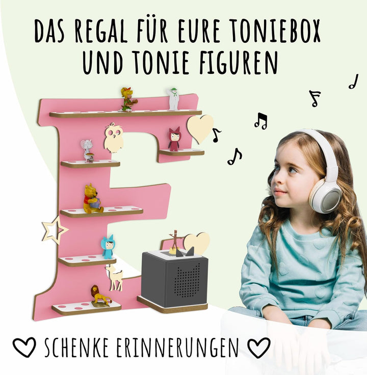 Regal Buchstabe für Toniebox, Wandregal für Tonie Figuren, personalisiert mit Name, Aufbewahrung für