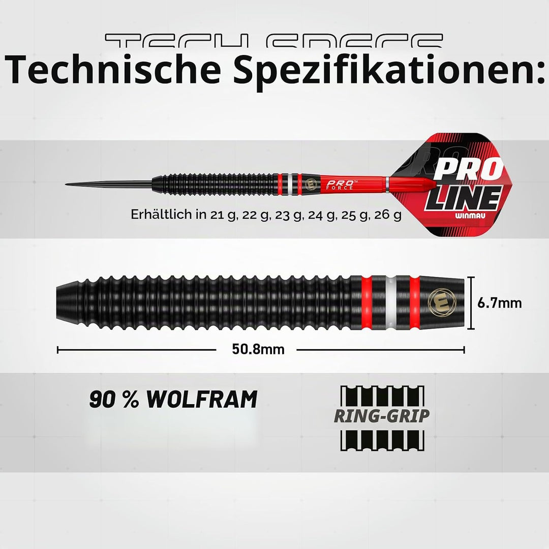 WINMAU Pro-Line Profi Wolfram Steeltip Dartpfeile Set mit Flights und Schäfte 23g Steeltip, 23g Stee