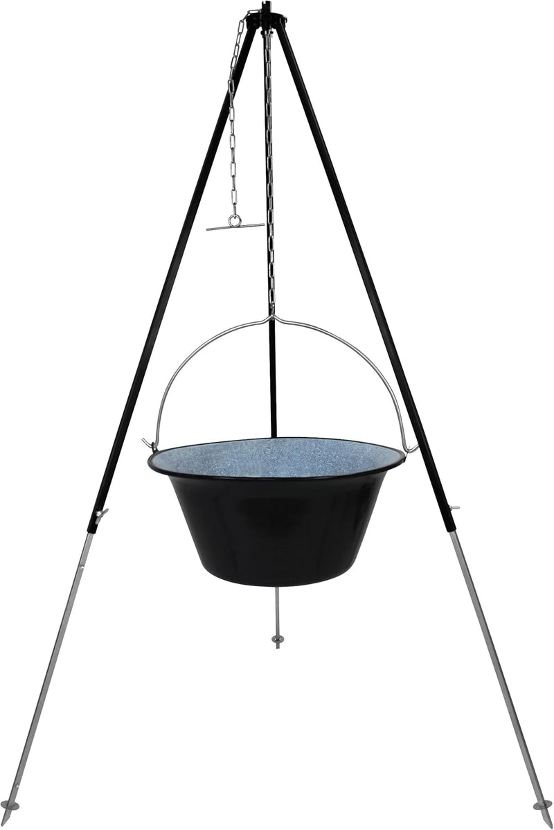 GRILLPLANET Ungarischer Gulaschkessel 30 Liter emailliert Gulasch-Topf, Feuertopf, Kochkessel Set mi