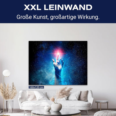 wandmotiv24 Fantasy Motiv als Leinwandbild, 40x30cm, Querformat, Weltall, Hand, Planeten, Sterne, Ef