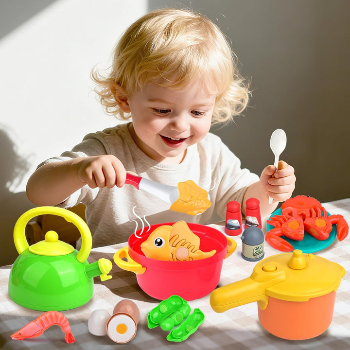 Kinderküche Zubehör,Kinderküche Kochgeschirr Mit Töpfe Pfannenset, Gemüse,Obst Lebensmittel Spielzeu