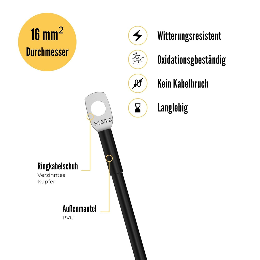 2m Anschlusskabel für Batterie | bis 50A Stromstärke l Verbindet Batterie und Karosserie | M8 Batter