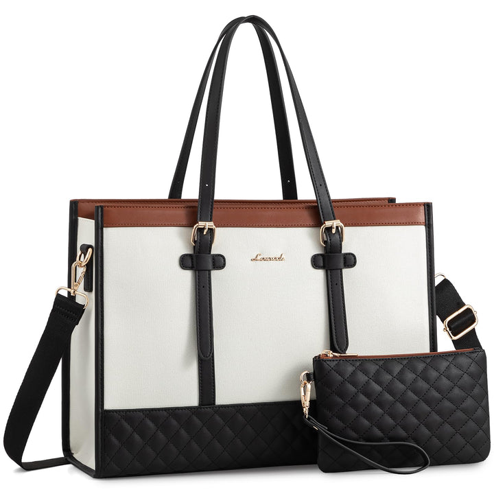 LOVEVOOK Handtasche Damen, Business Laptoptasche 15,6 Zoll aus Canvas & Leder, Lehrertasche Aktentas