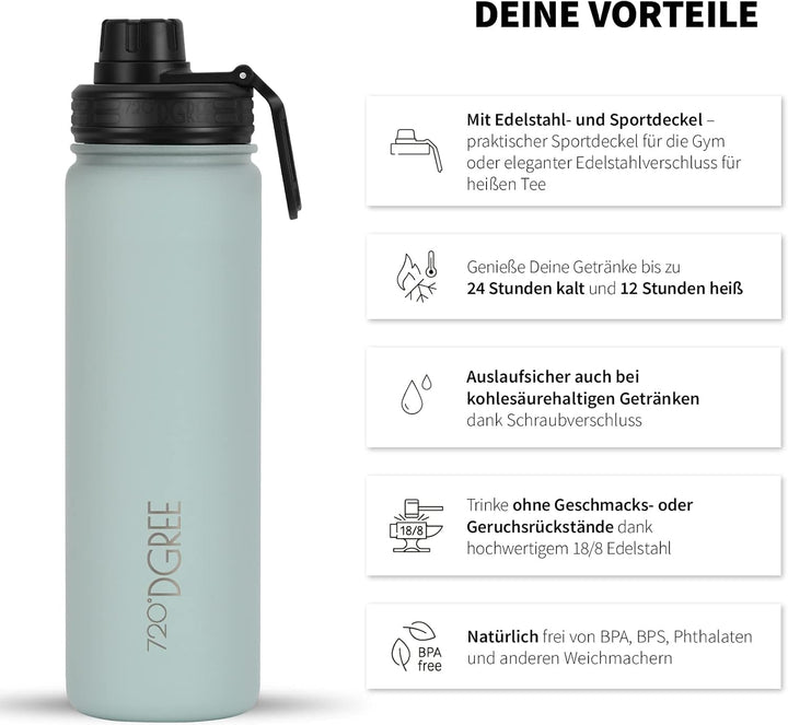 720°DGREE Edelstahl Trinkflasche “noLimit” – 410ml, 530ml, 710ml, 950ml, 1200ml - Auslaufsicher bei