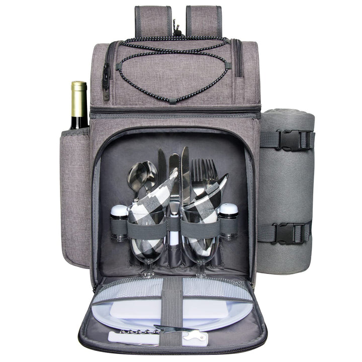 Hap Tim Picknickkorb für 2, 2 Personen Picknick-Rucksack mit Weinhalter, Fleecedecke, Besteck-Set, p