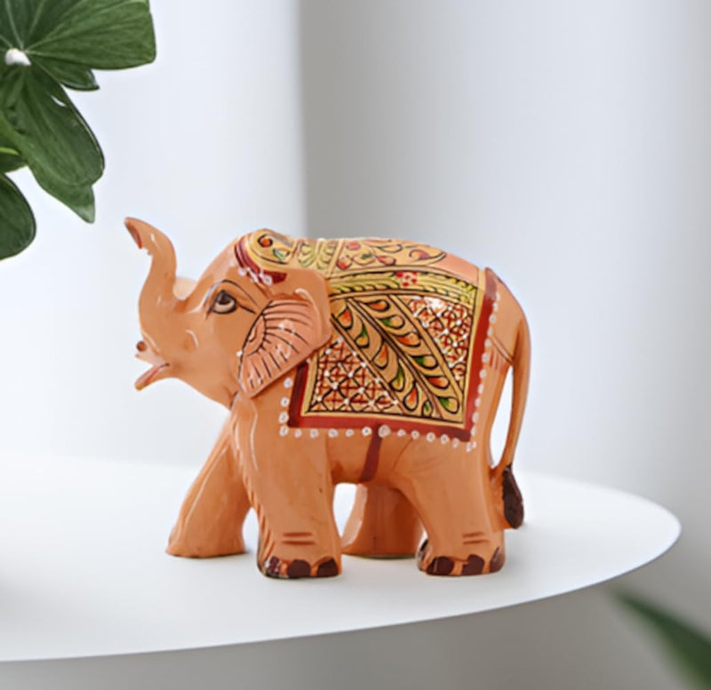 Purpledip Holz Elefant mit Schöne Fine Gold Malerei; Miniatur Idol Geschenk (11258)