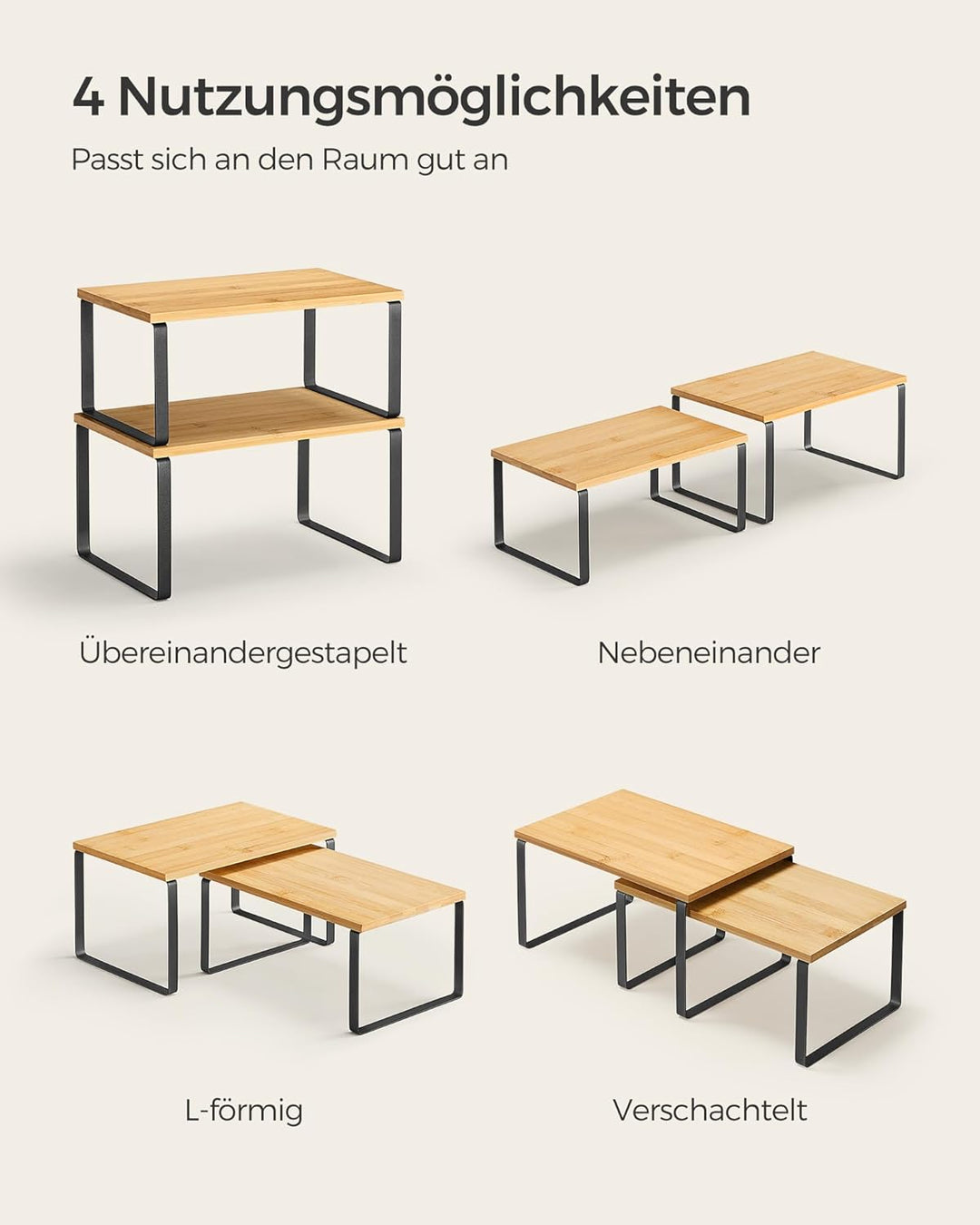 SONGMICS Gewürzregal, 2er Set Küchen-Organizer, Küchenregal, Schrank-Organizer Küche, erweiterbar, k