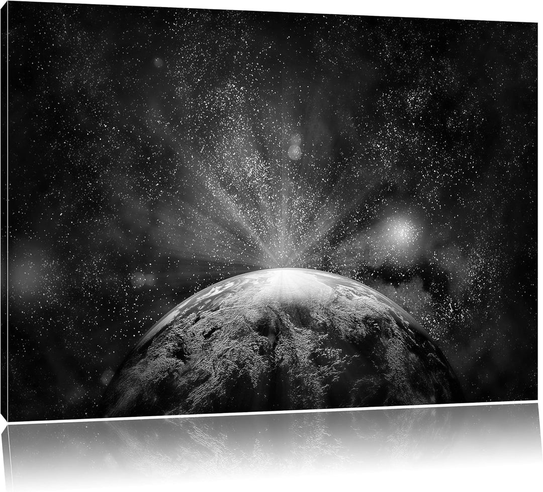 Pixxprint Sicht vom Mond auf die Erde / 100x70cm Leinwandbild bespannt auf Holzrahmen/Wandbild Kunst