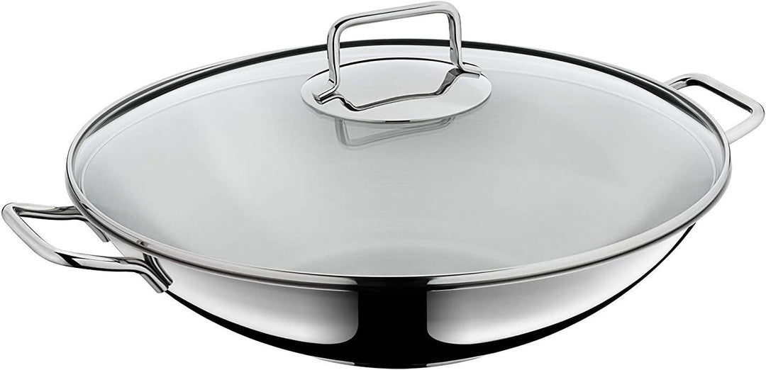 WMF Macao Wok Induktion 2-teilig, Wokpfanne 36 cm mit Glasdeckel, Wok für Induktion, Cromargan Edels